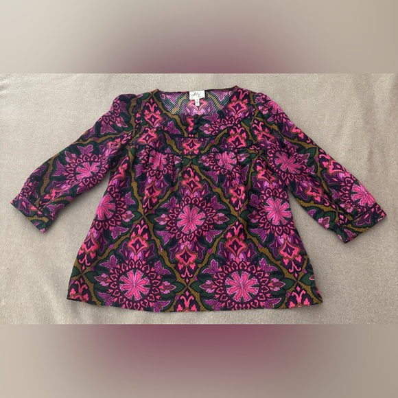 Milly Jewel Tones Multi Color Print Blouse Purple Silk Top Size 6 NWOT - Picture 2 of 9